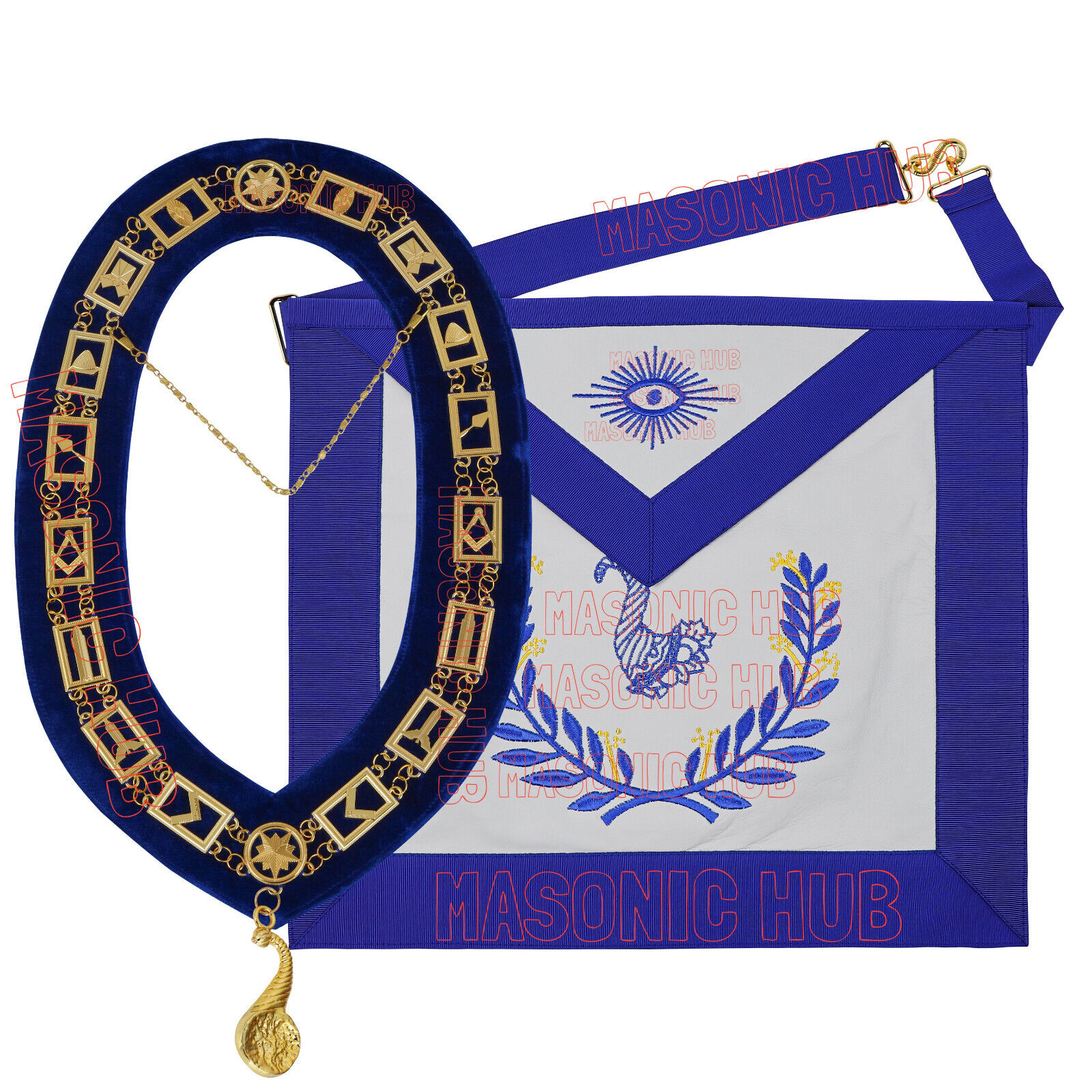 Masonic Regalia Blue Lodge JR. STEWARD Lambskin Aprons & Chain Collars + Jewel