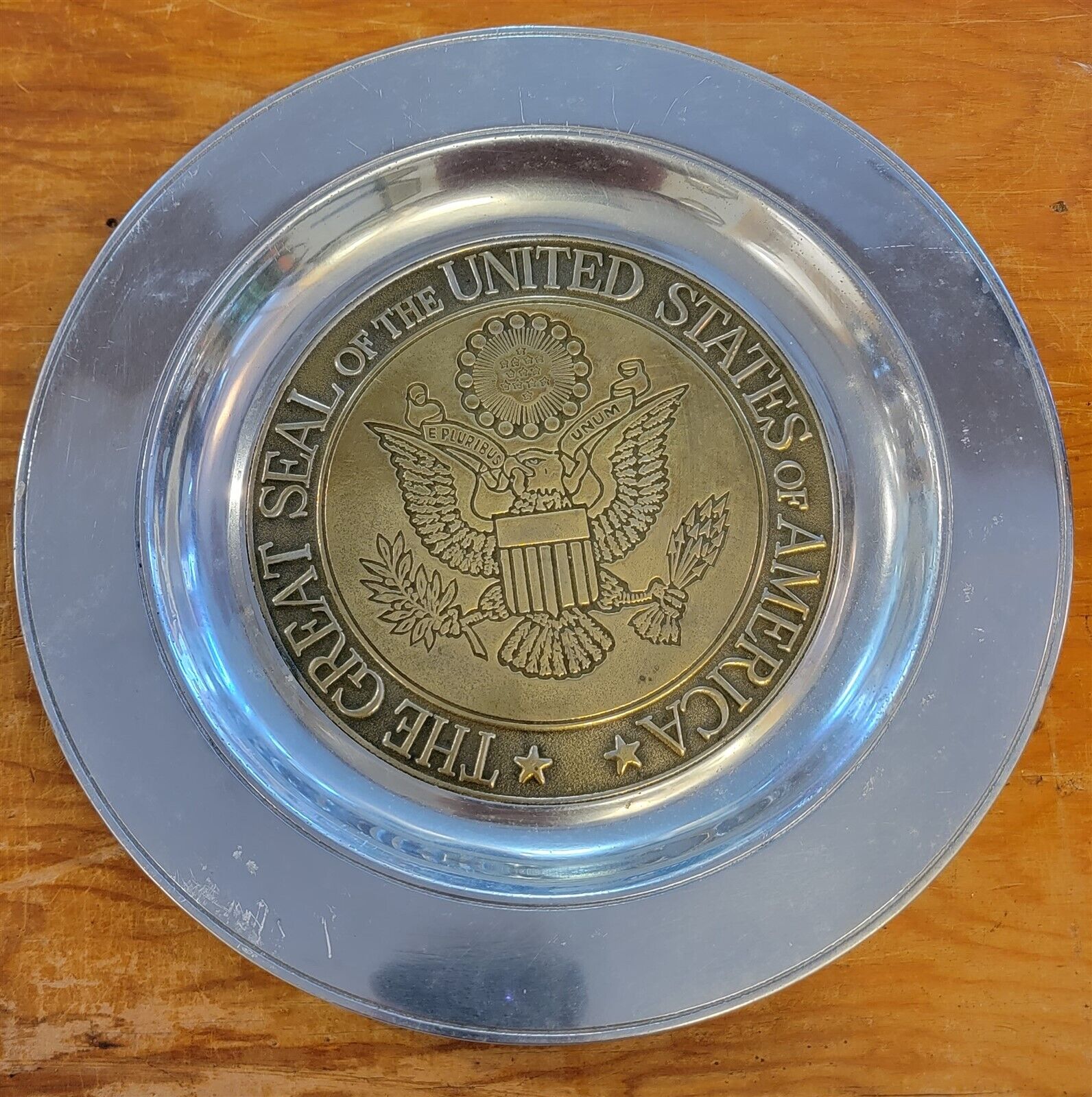 Vtg Wilton Armetale Great Seal United States America Pewter/Brass Charger Plate