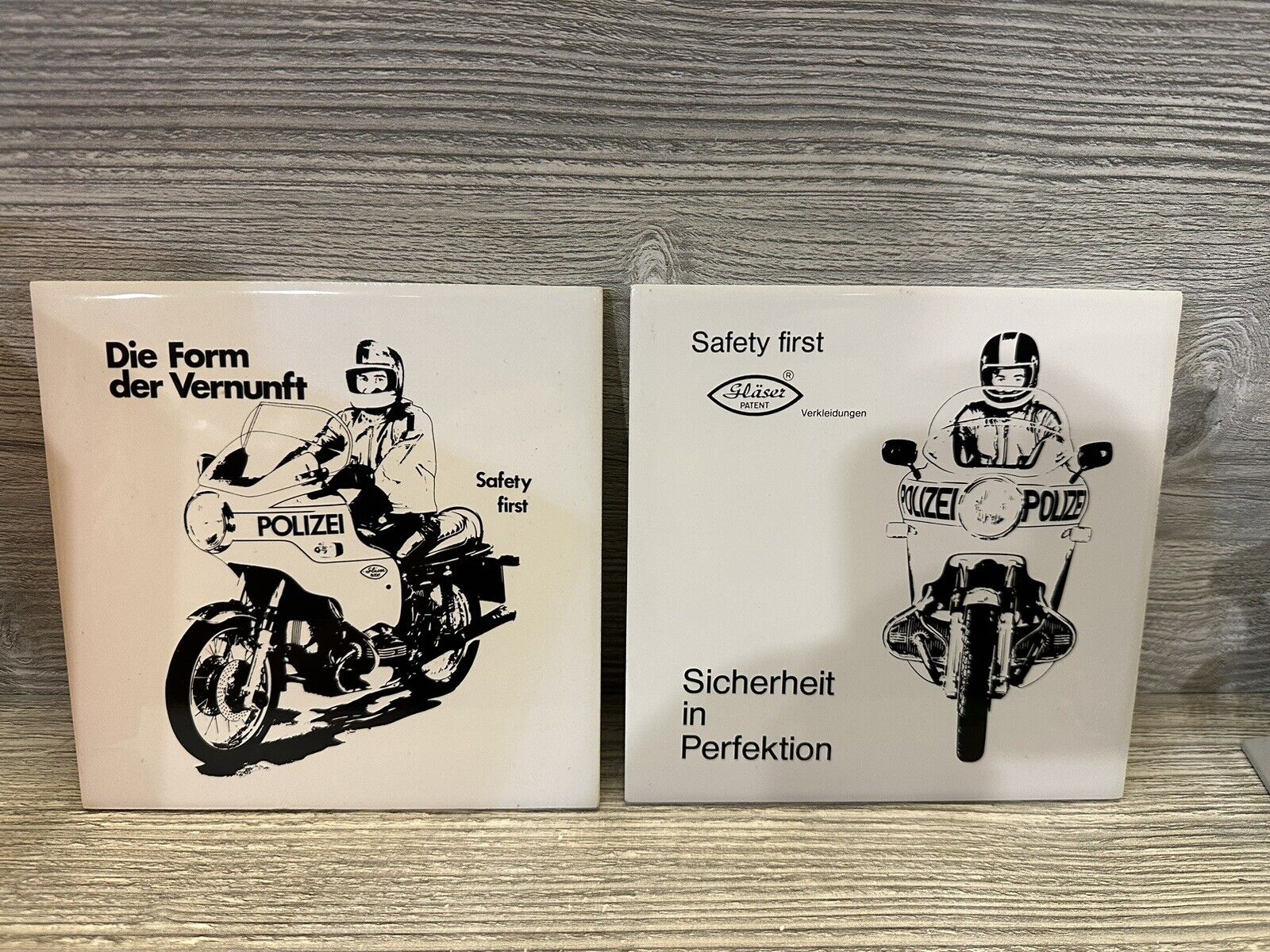 Vintage Collector Motorcycle Tiles Police Safety First Foreign