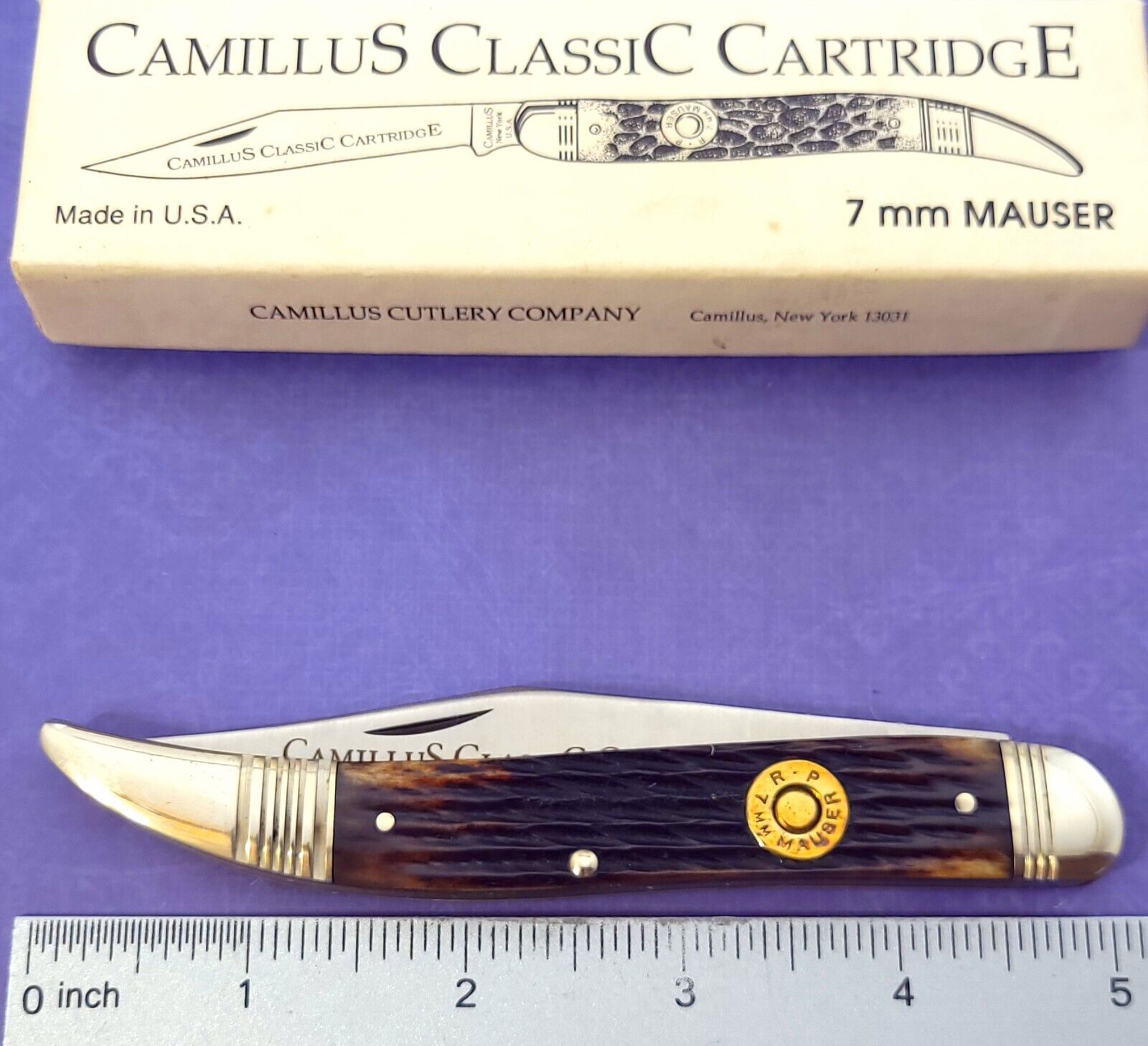 CAMILLUS Knife Made In USA Classic Cartridge 7MM MAUSER Toothpick Jigged BONE
