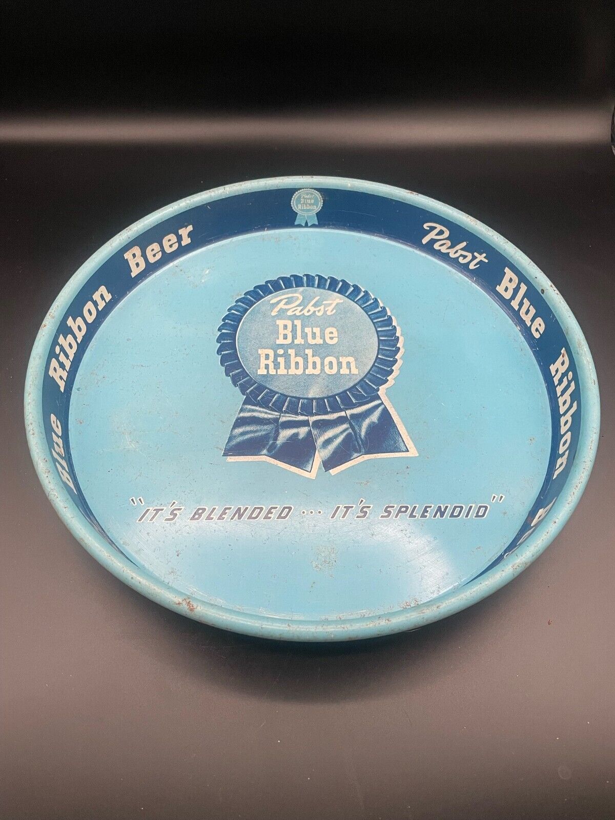 Vintage Pabst Blue Ribbon Beer Metal Advertising Serving Tray 13 1/4” dia.