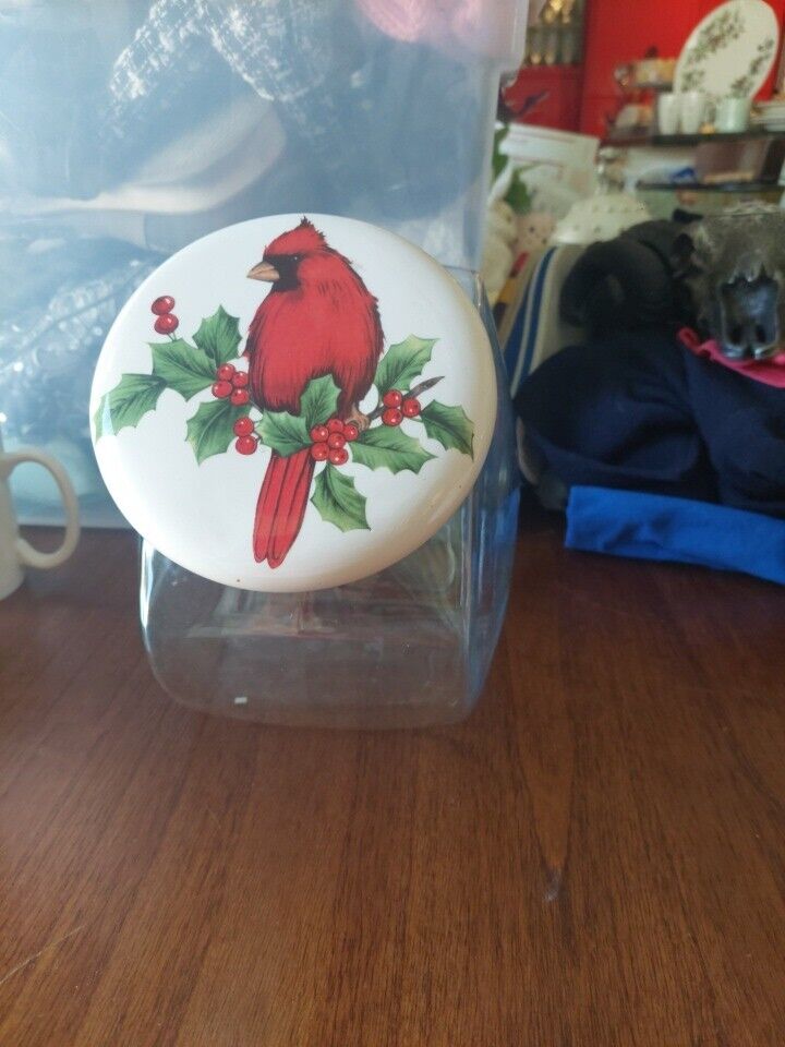 Anchor Hocking Christmas Cardinal Glass Cookie Apothecary Jar Container 1 Gallon
