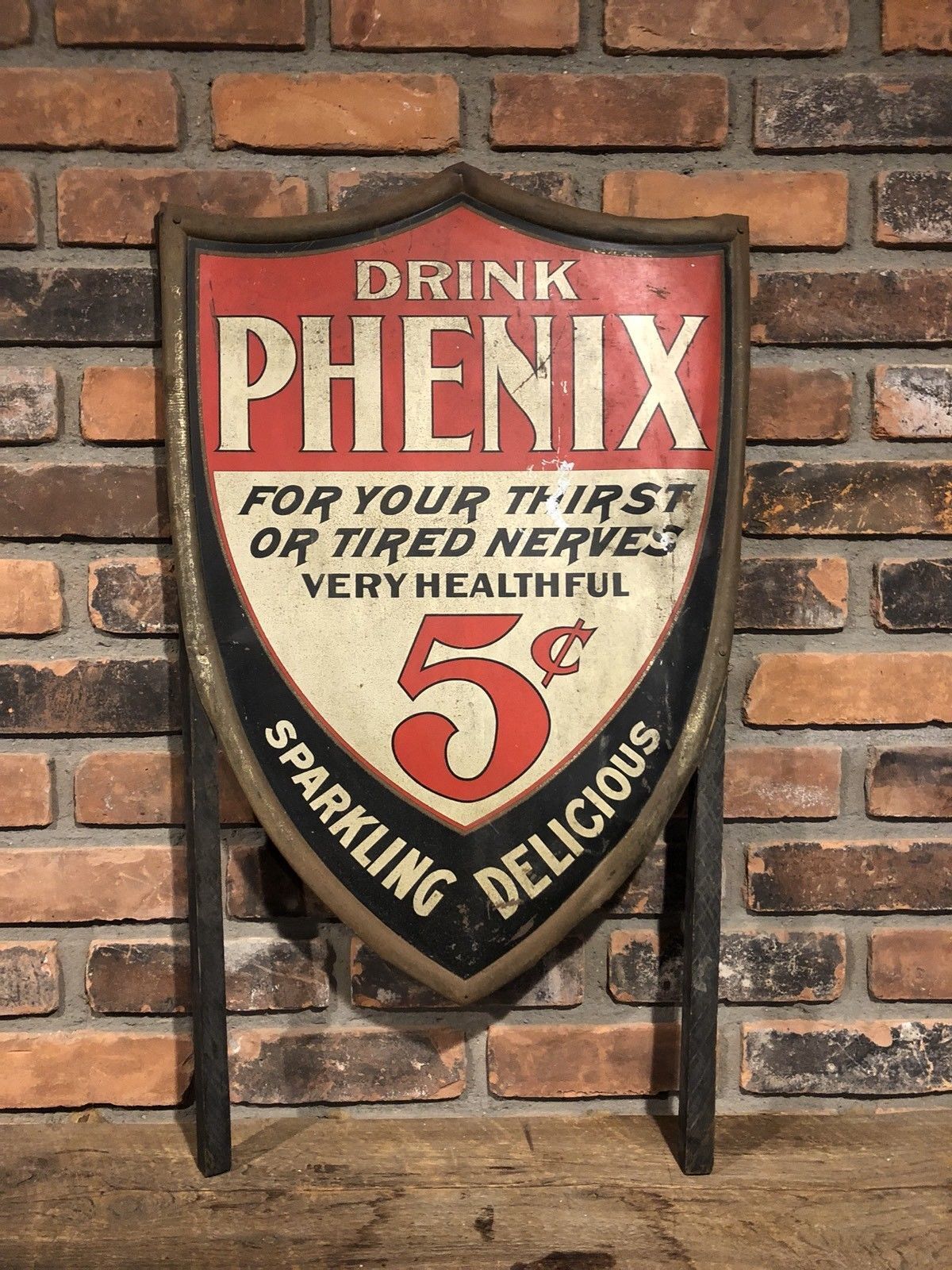 c.1910-1920s DRINK PHENIX 5 C Healthful Original Embossed Cola Soda Sign RARE+++
