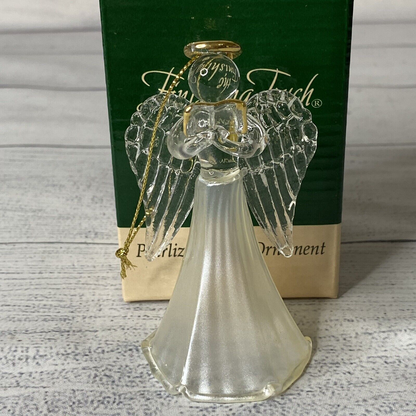  American Greeting Glass Pearlized Angel w/ Songbook Ornament Finishing Touch