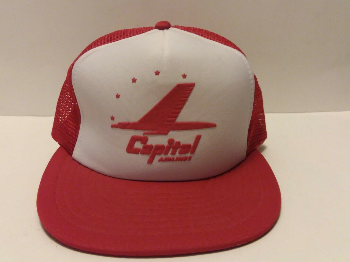 Vintage NOS Capital Airlines Snapback Trucker Hat Red White adjustable