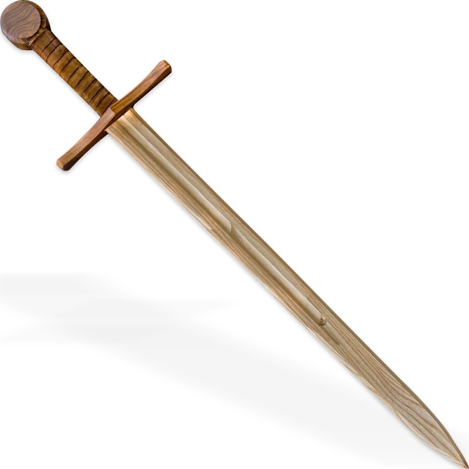 Knight Crusader Beech Wood Pretend Play Practice Sword w/ Leather Wrapped Handle
