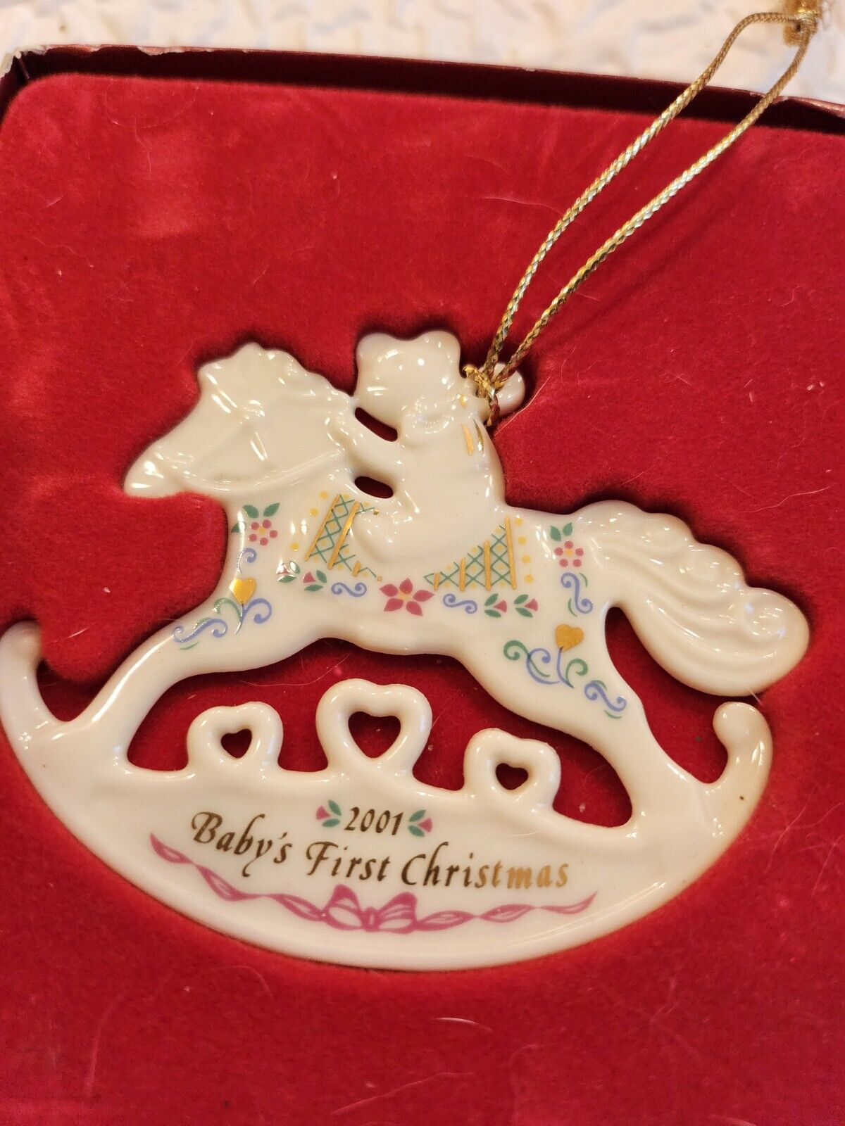 Rare Classic Lenox 2001 Baby\'s First Christmas Ornament in Box Rocking Horse