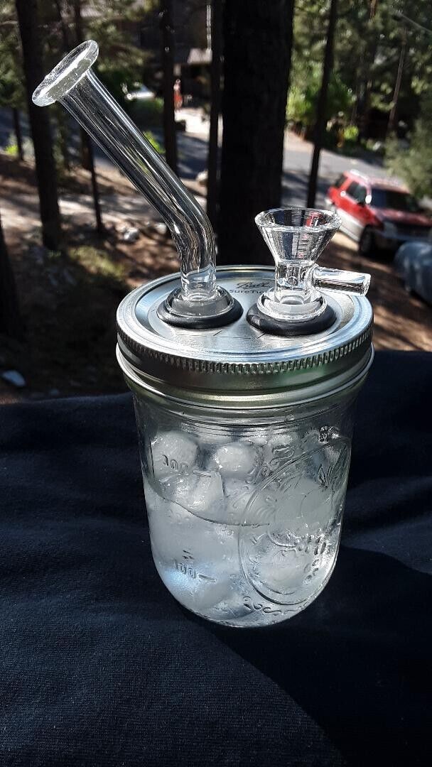 4+20 Extended  Bubbler Bong - Mason Jar Bong Mini Glass Mouthpiece 16 oz.