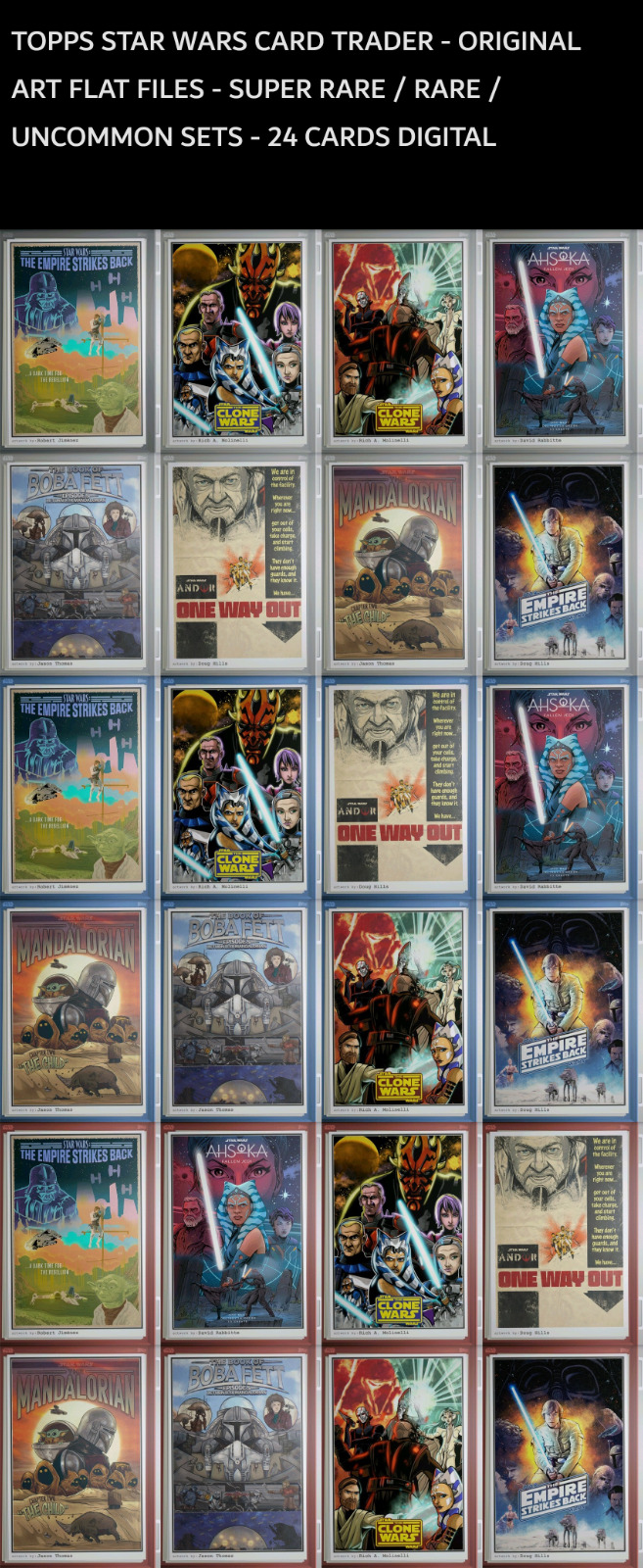 Topps Star Wars Card Trader Original Art Flat Files SR/Rare/Uncommon Set Digital