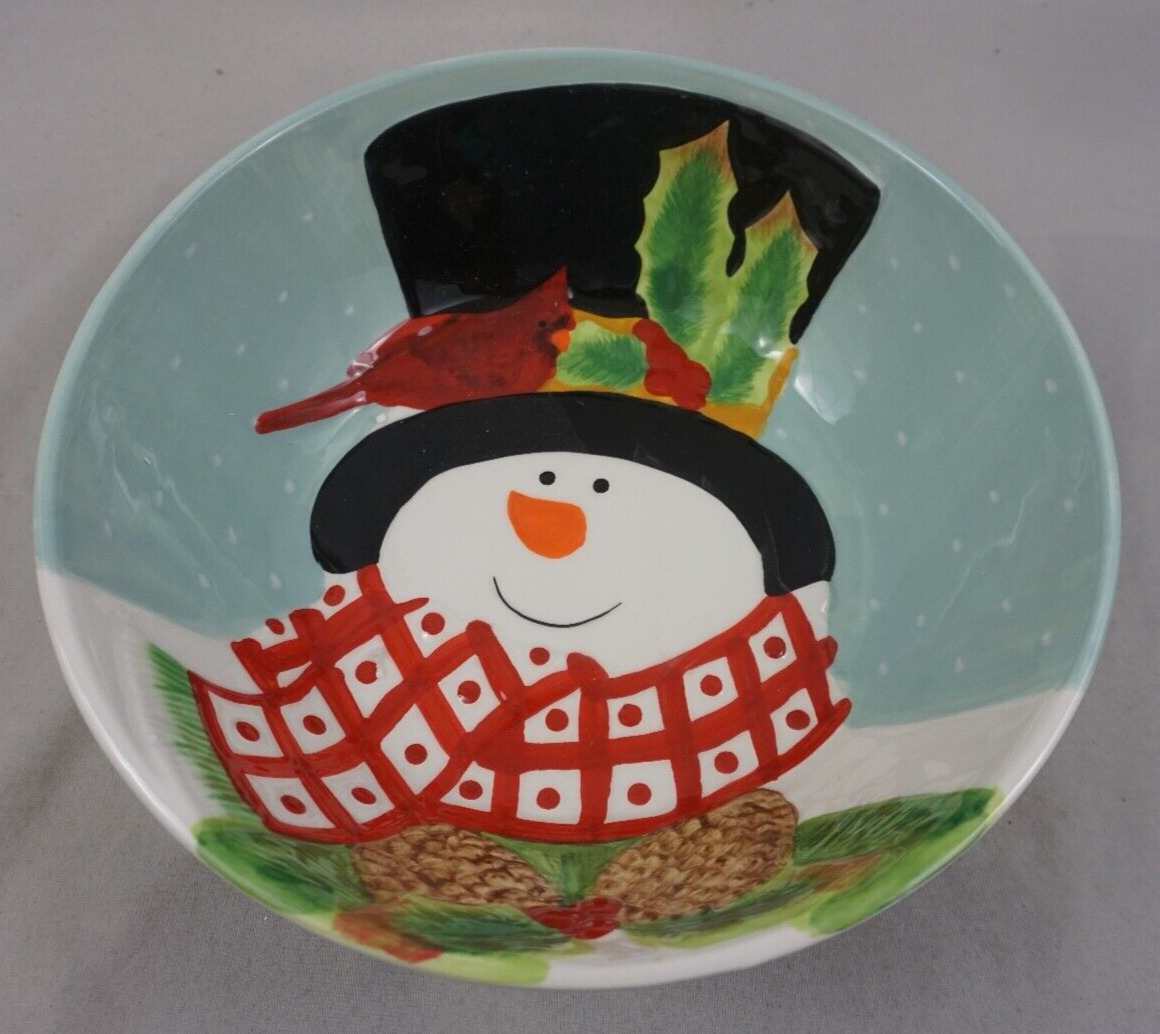 Fitz and Floyd Holly Berry Snowman Serving Bowl New With Box 