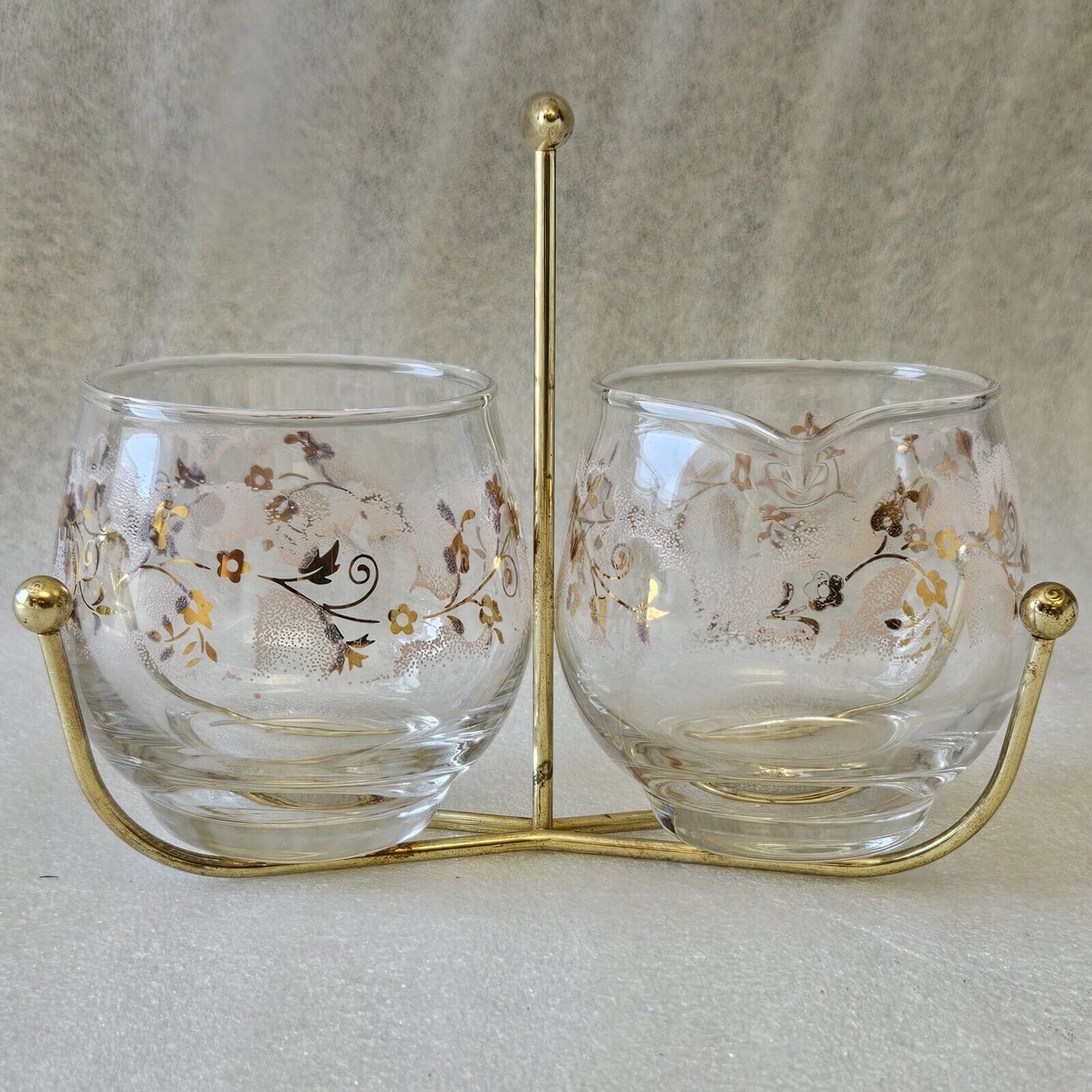 Vintage Libbey Duchess Pink Pattern Glass Open Sugar And Creamer Set With Caddy