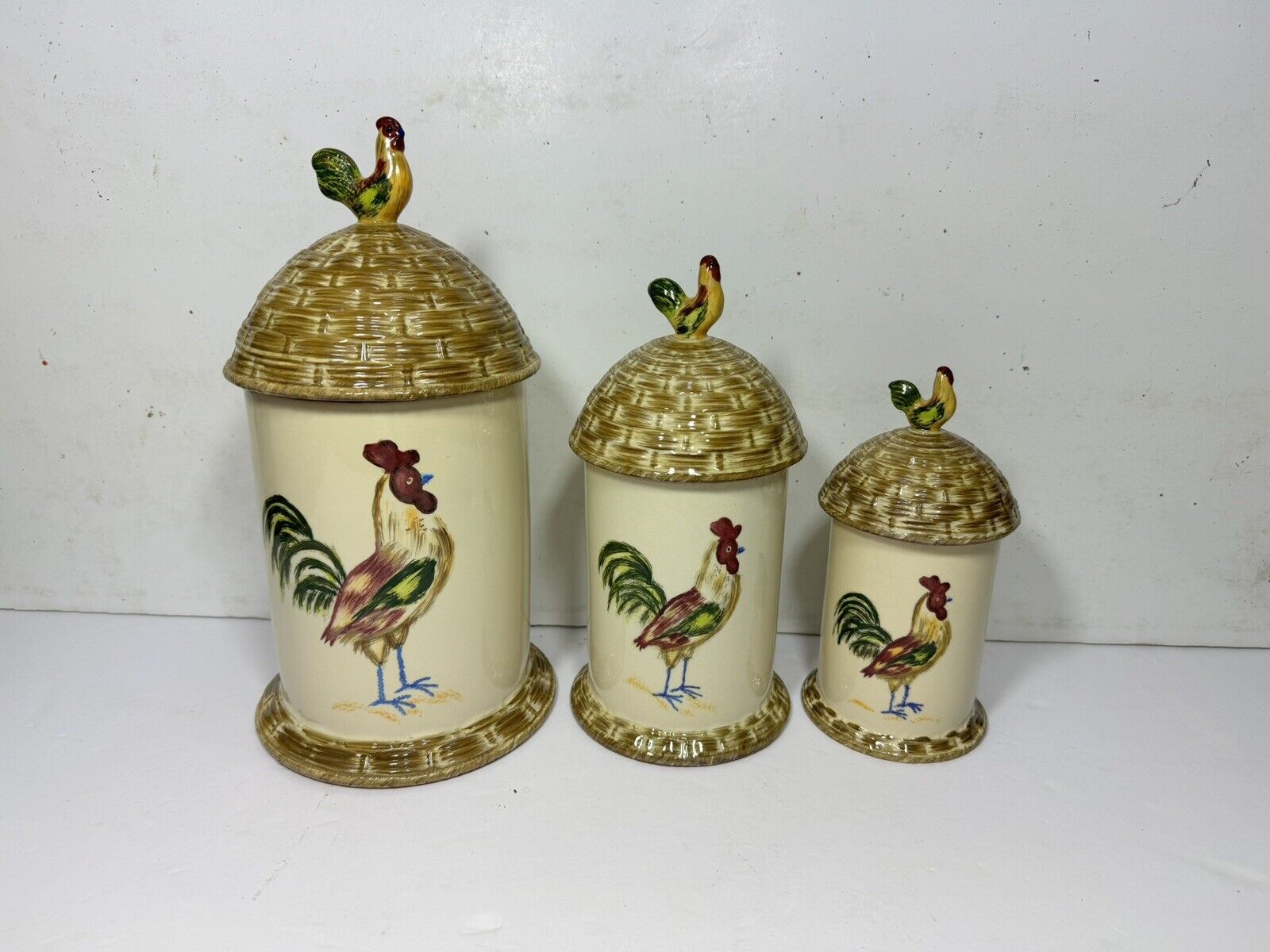 Vintage Mikasa Rooster Canisters Set Of 3 Lg Med And Sm Ceramic 88