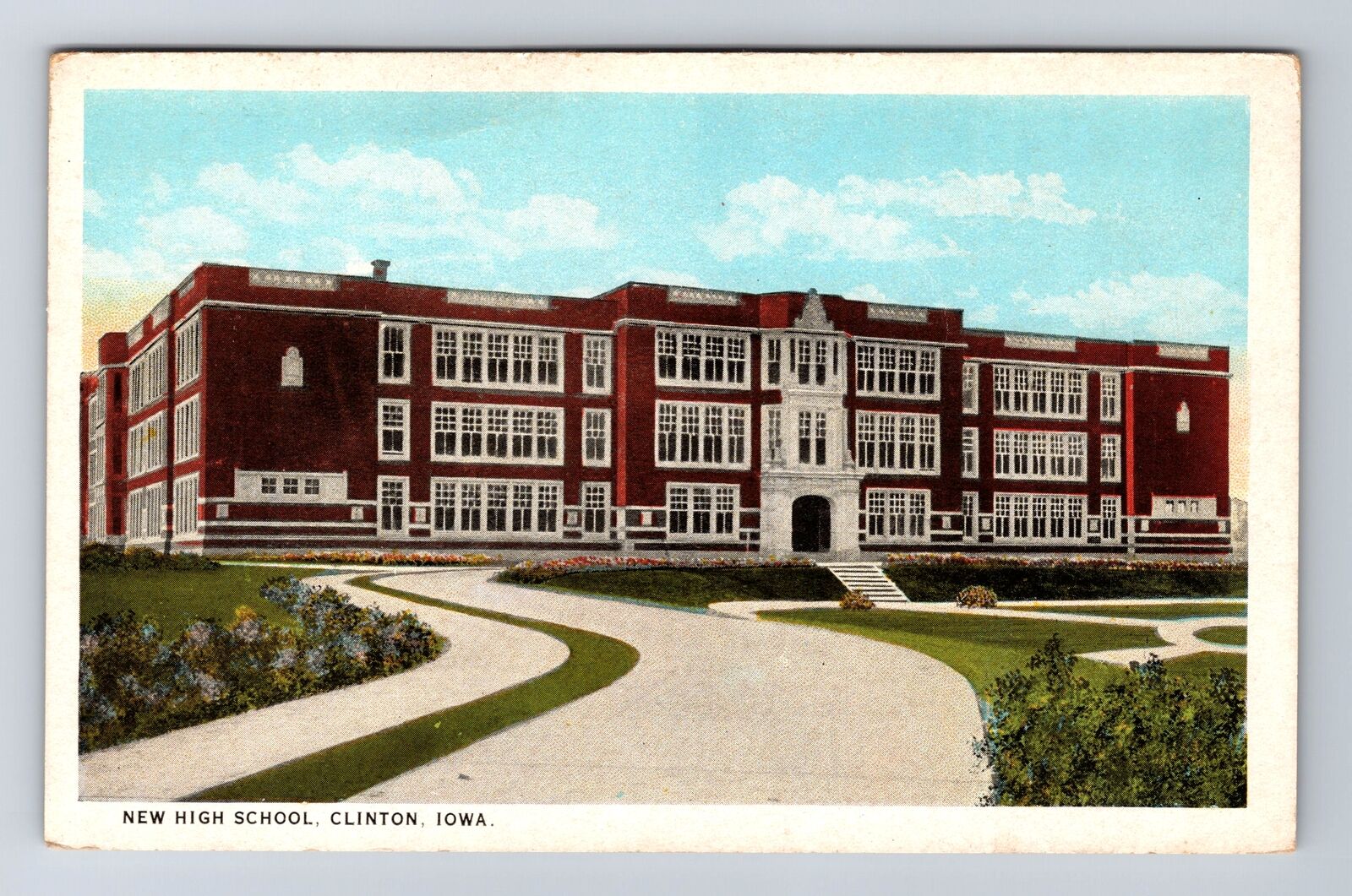Clinton IA-Iowa, New High School, Antique, Vintage Postcard