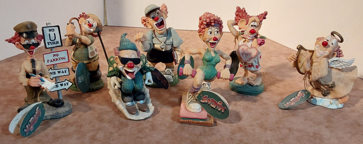 Lot of 7 Slapstix Handpainted Humorous Clown Figurines Vintage 1997 by Cast Art