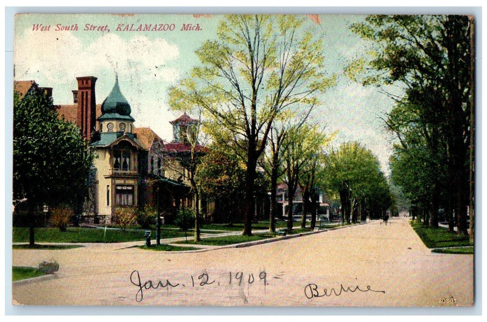 1909 West South Street Kalamazoo Michigan MI Antique Posted Postcard