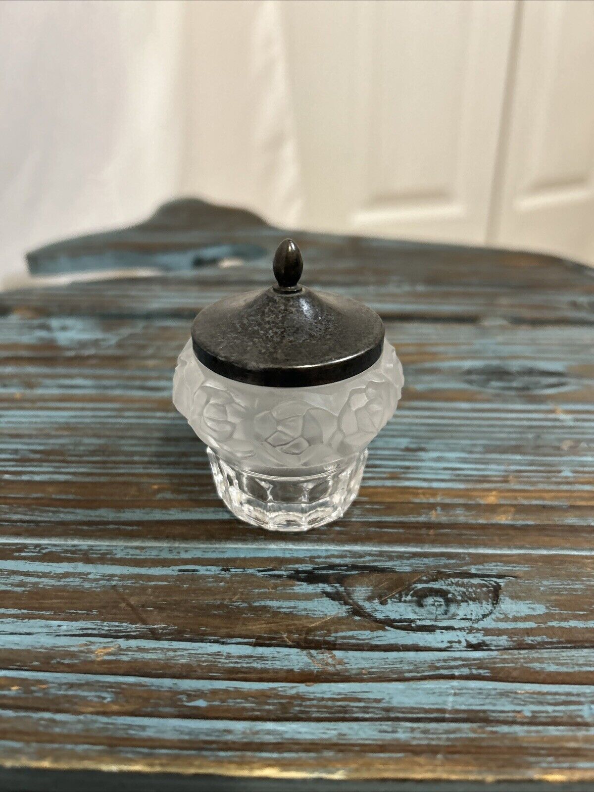 Antique Glass Inkwell & Black Lid