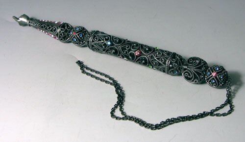 Jeweled  Pewter Torah Pointers (yad) with a Base Item 7011