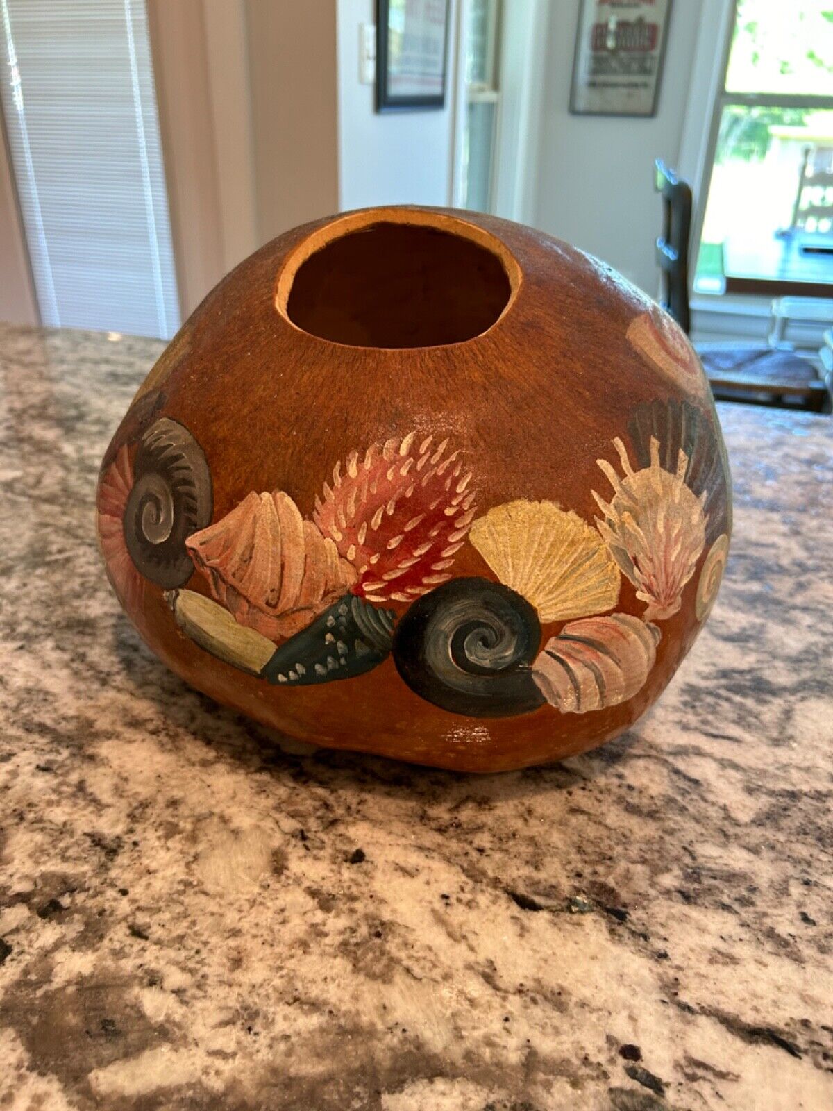 Hand Painted Artist SIGNED Large Gourd Seashell Beach subject