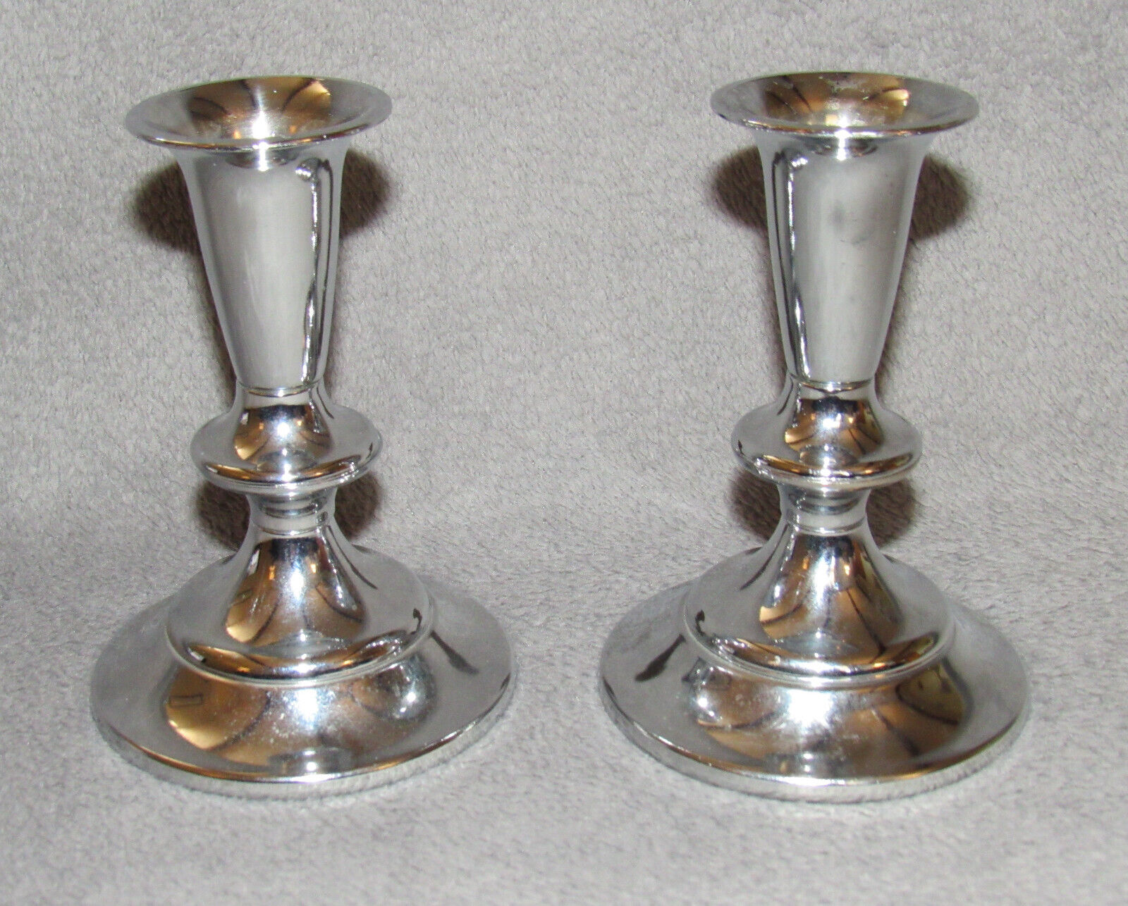 Pair of Vintage KROMEX Silver Tone Metal Candlesticks / Candle Holders - USA