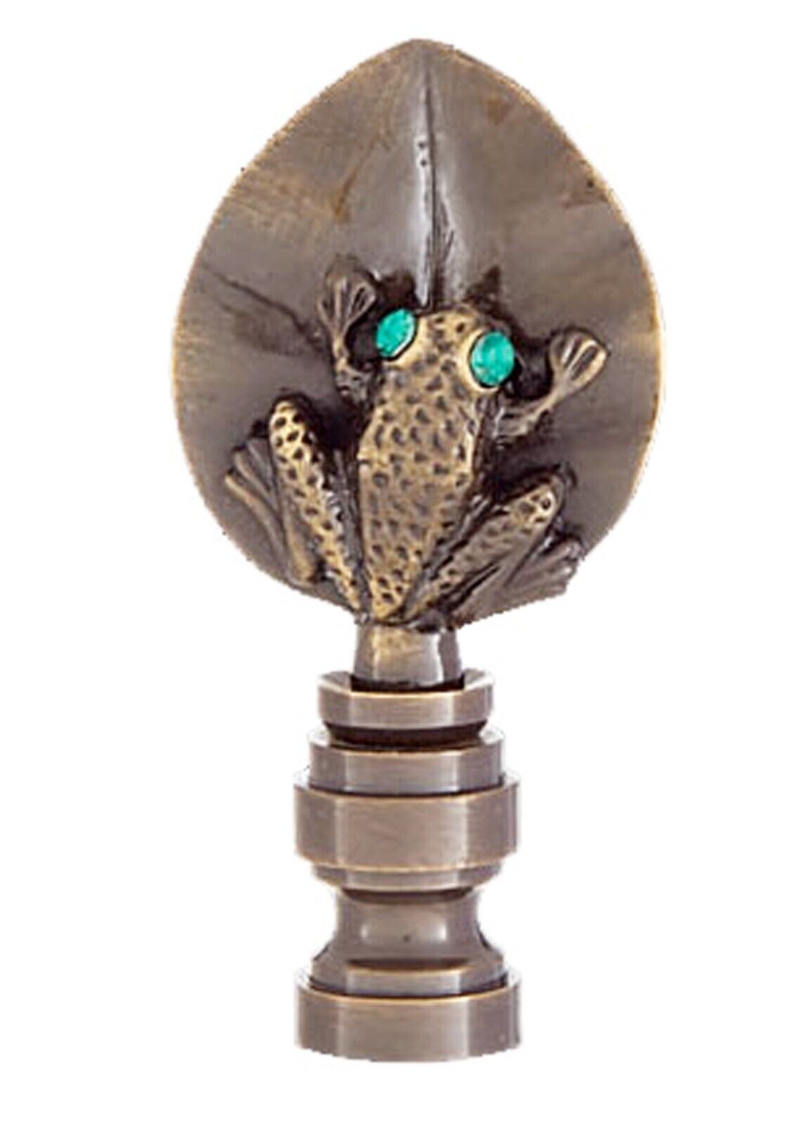 Antique Brass Finish FROG LAMP FINIAL with EMERALD EYES   2-1/2\