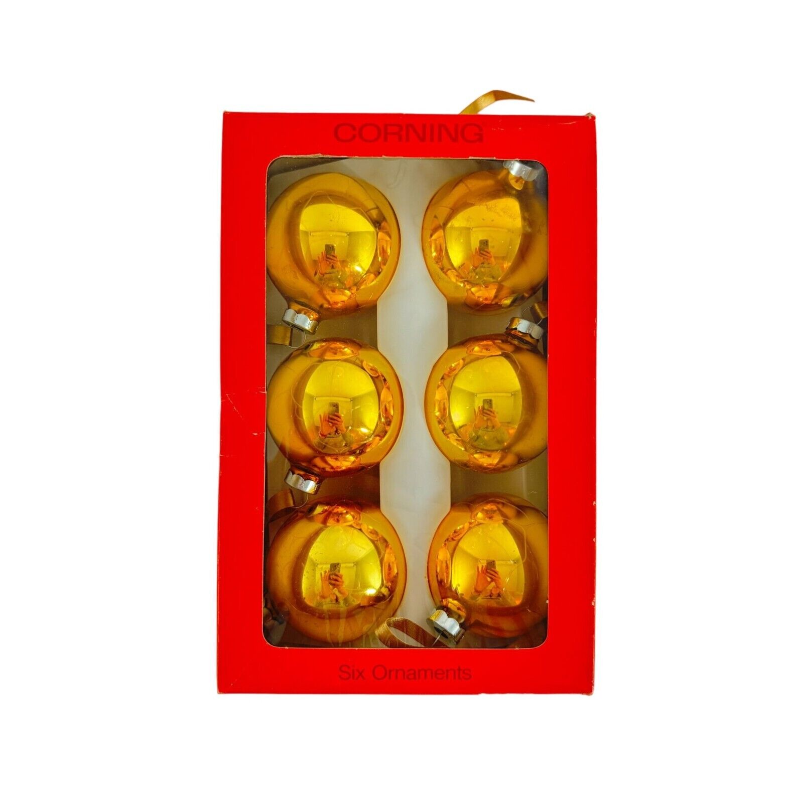 Vintage Corning Gold 2.75” Christmas Ornaments 6 USA Mercury Glass Shiny