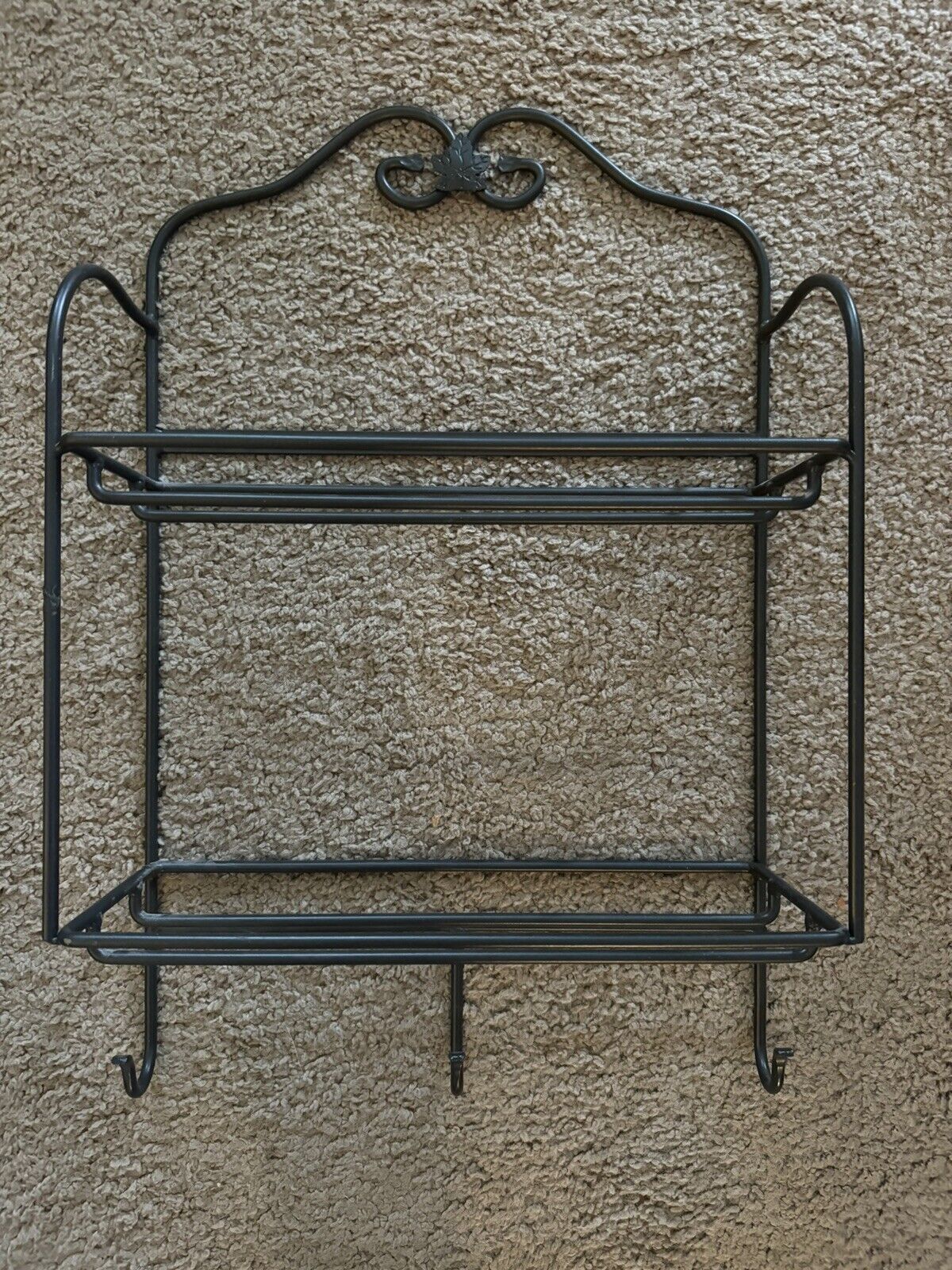Longaberger Foundry Wrought Iron 2 Tier Rack with 3 Hooks Retired Good Cond