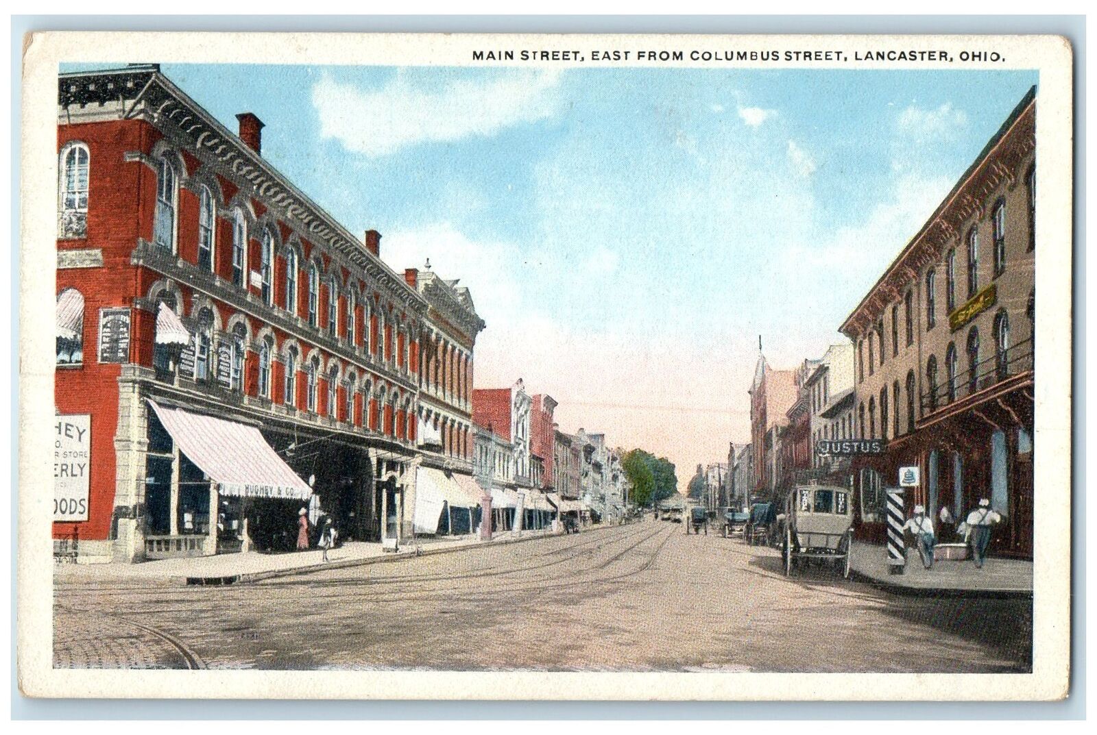 c1920's Main Street Establishments Carriage Dirt Road Lancaster Ohio OH Postcard