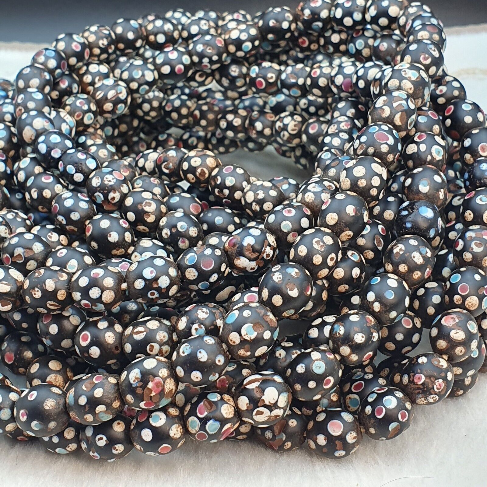 Black Skunk Venetian Trade Beads Dotted  Beads EAST OASIS Collection long strand