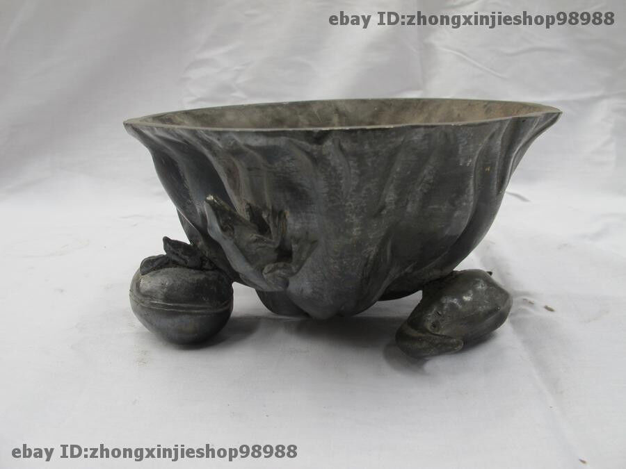 Tibet Buddhism Pure Bronze Lotus Root Golden Toad Bowl Pot Incense burner Censer