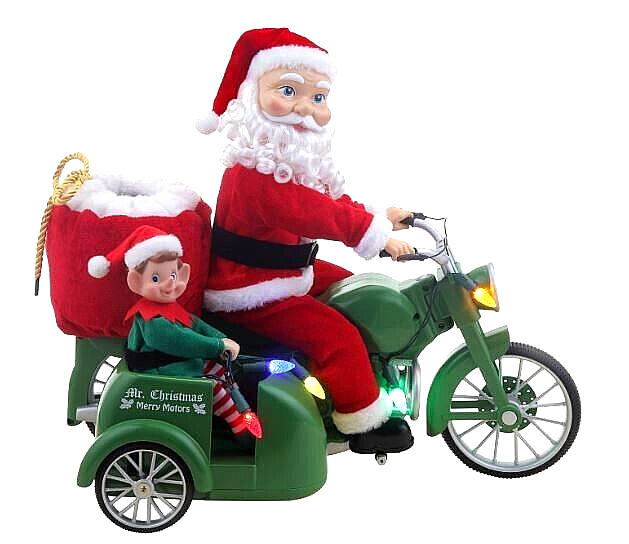Mr Christmas Motorcycle with Santa Elf Sidecar Music Motion LED Lights Bike 15\