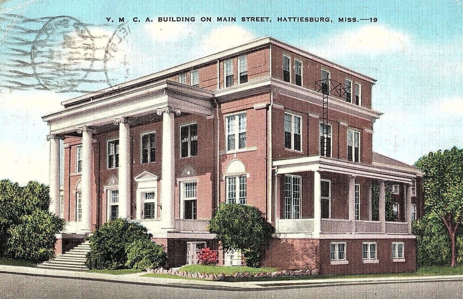 Vintage V. M C. A. Building on Main Street, Hattiesburg, Miss. Postcard P132