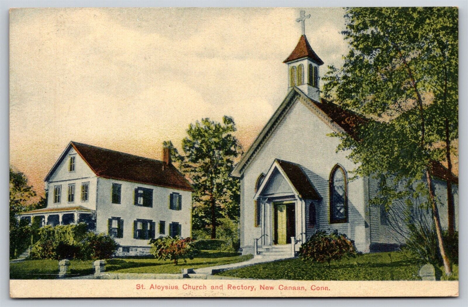 Postcard St Aloysius Church and Rectory, New Canaan, Connecticut M139