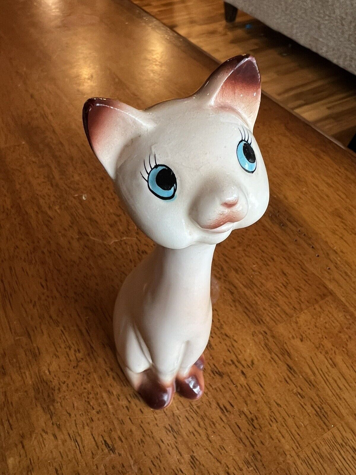 Vintage Siamese Cat Figurine Porcelain 7” Cute Kitten/Cat Statue Figure Decor