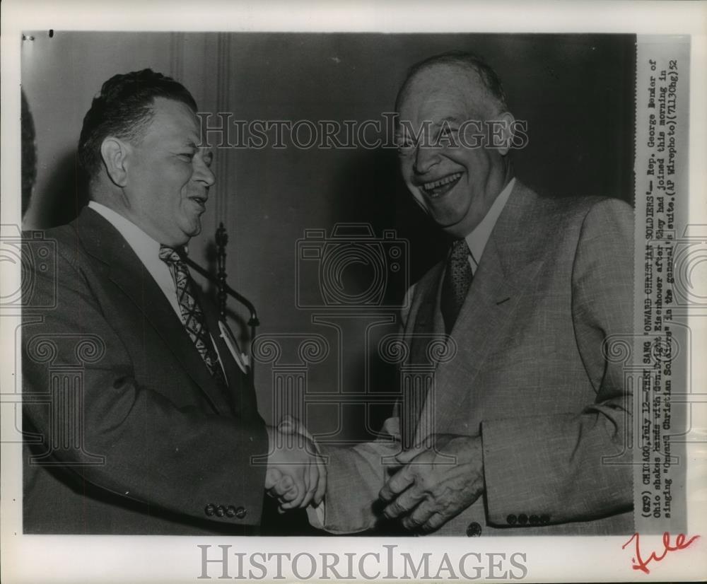 1952 Press Photo Rep. George Bender and General Dwight Eisenhower Shaking Hands