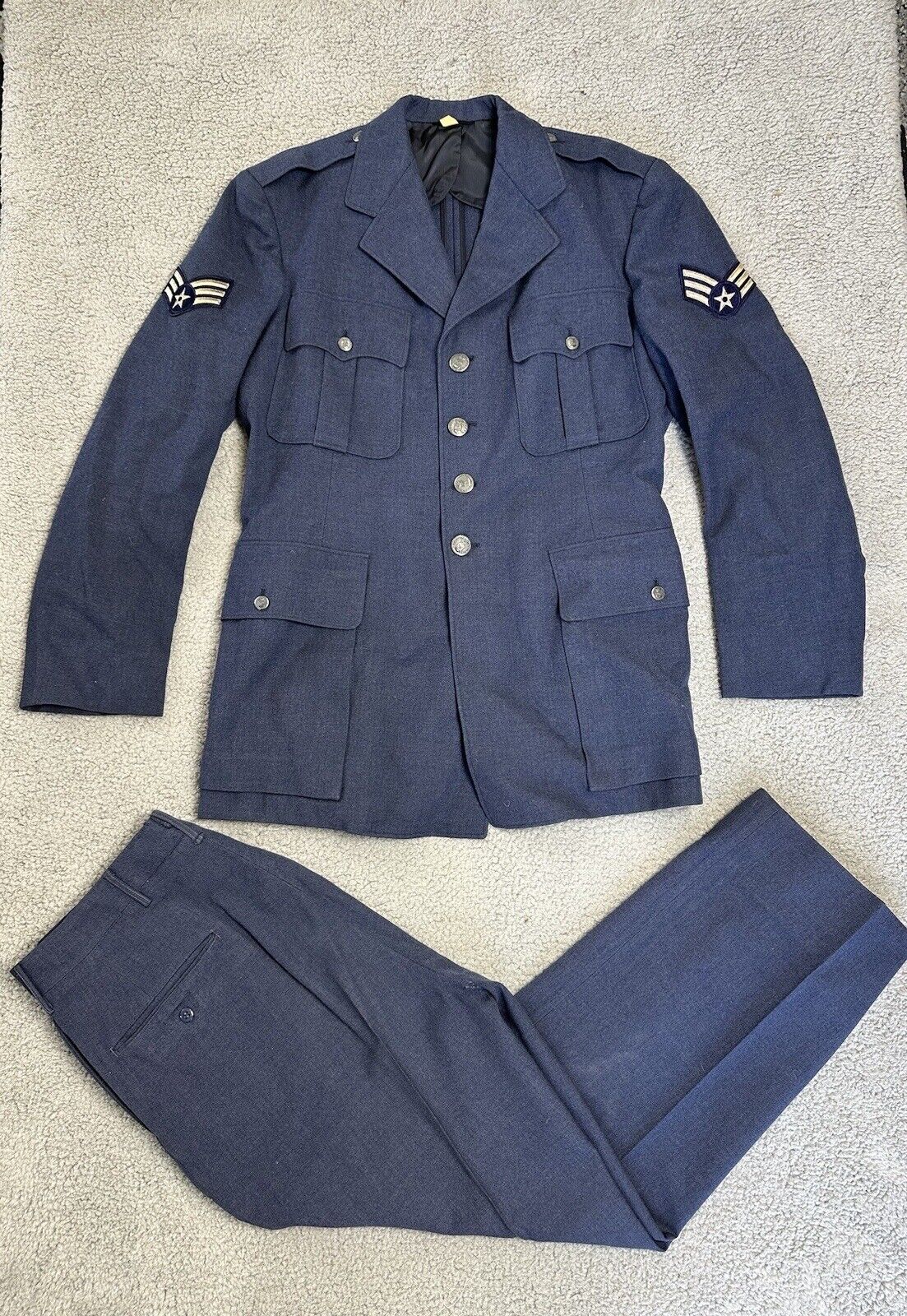 vintage 50s WWII airforce airmen tech uniform wool mens size 44L blue USA