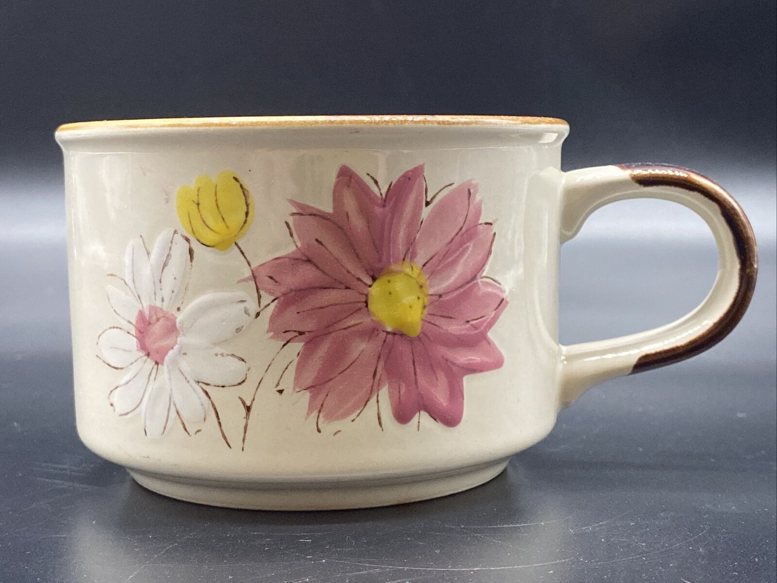 vintage sunny Korea 22200 hand painted flowers soup mug
