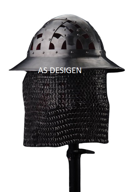 Medieval Visor Bascinet Helmet Chainmail SCA Full Combat Battle Ready Helmet