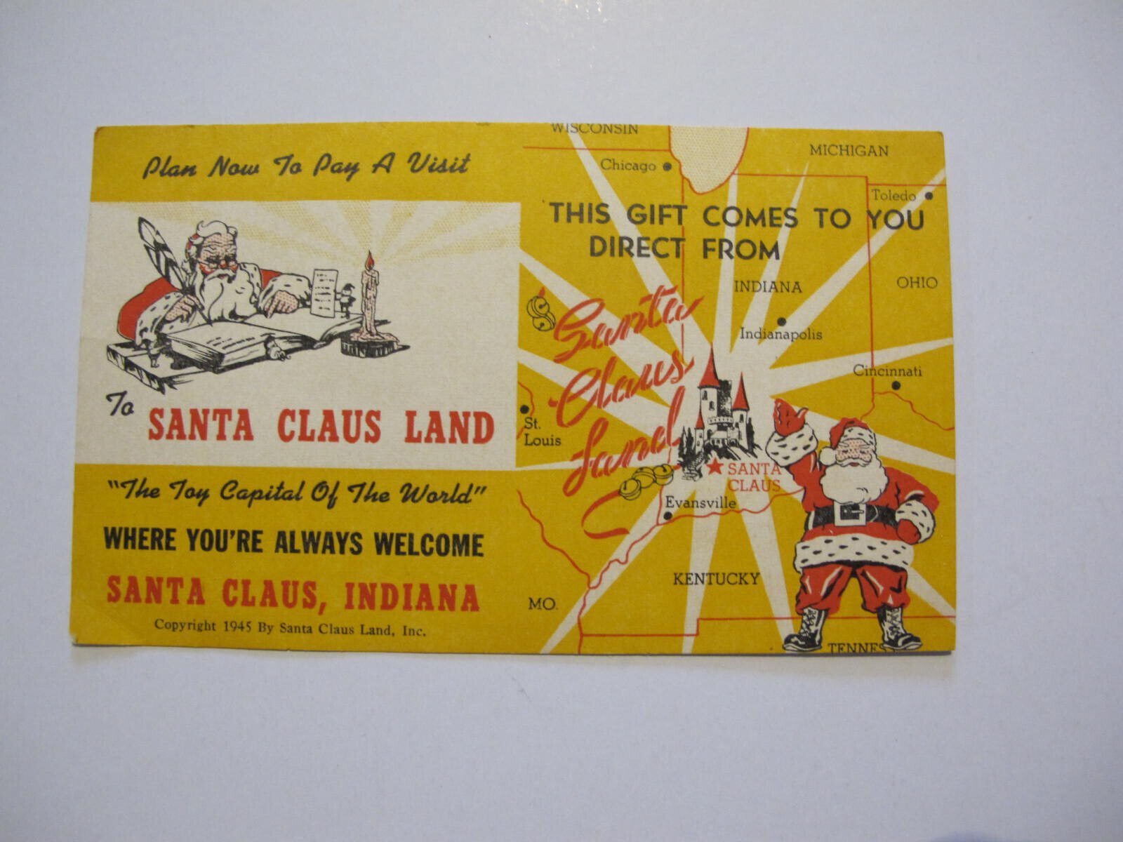1940s  SANTA CLAUS LAND ADVERTISING CARD. \