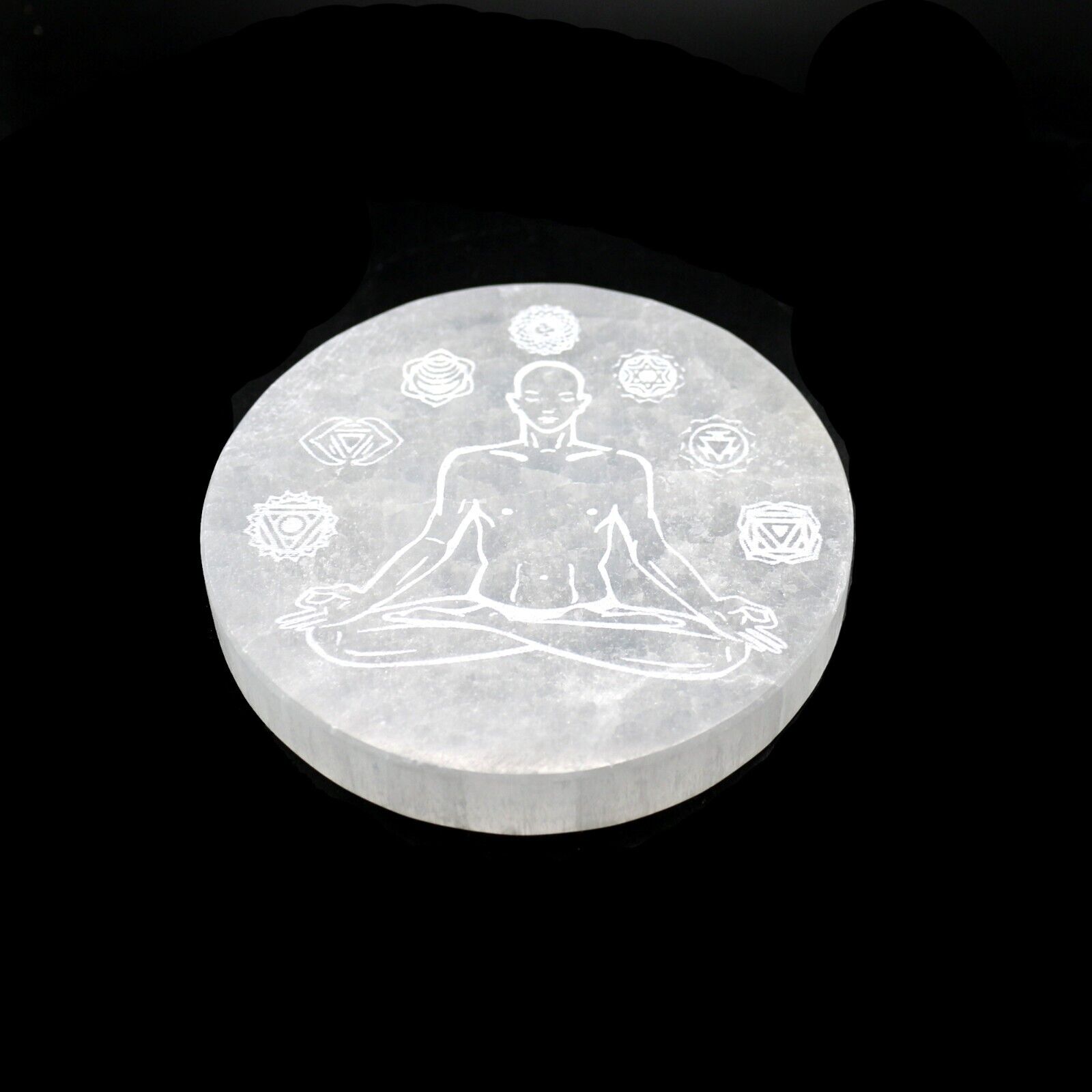 Selenite 4 inch Crystal Engraved Charging and Smudging Plates
