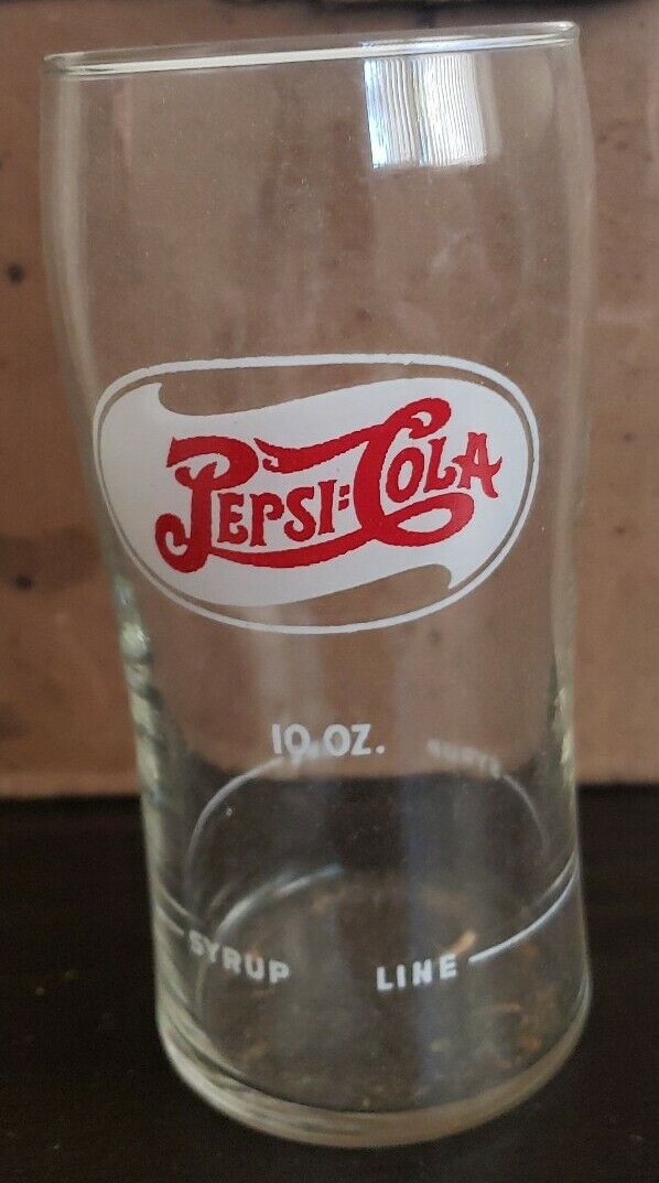  Vintage 10 oz. Pepsi-Cola Double Dot Soda Fountain Glass with Syrup Lines