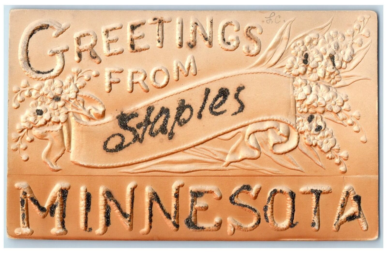 c1910's Greetings From Staples Minnesota MN Unposted Embossed Letters Postcard