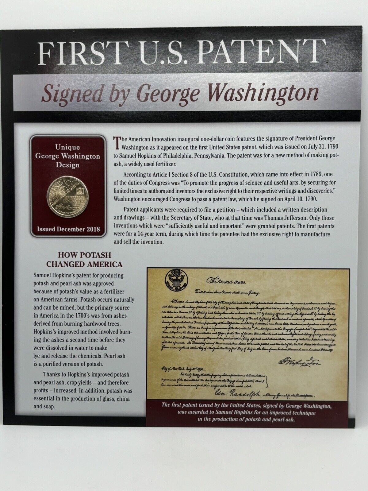 First U.S. Patent Signed By George Washington 