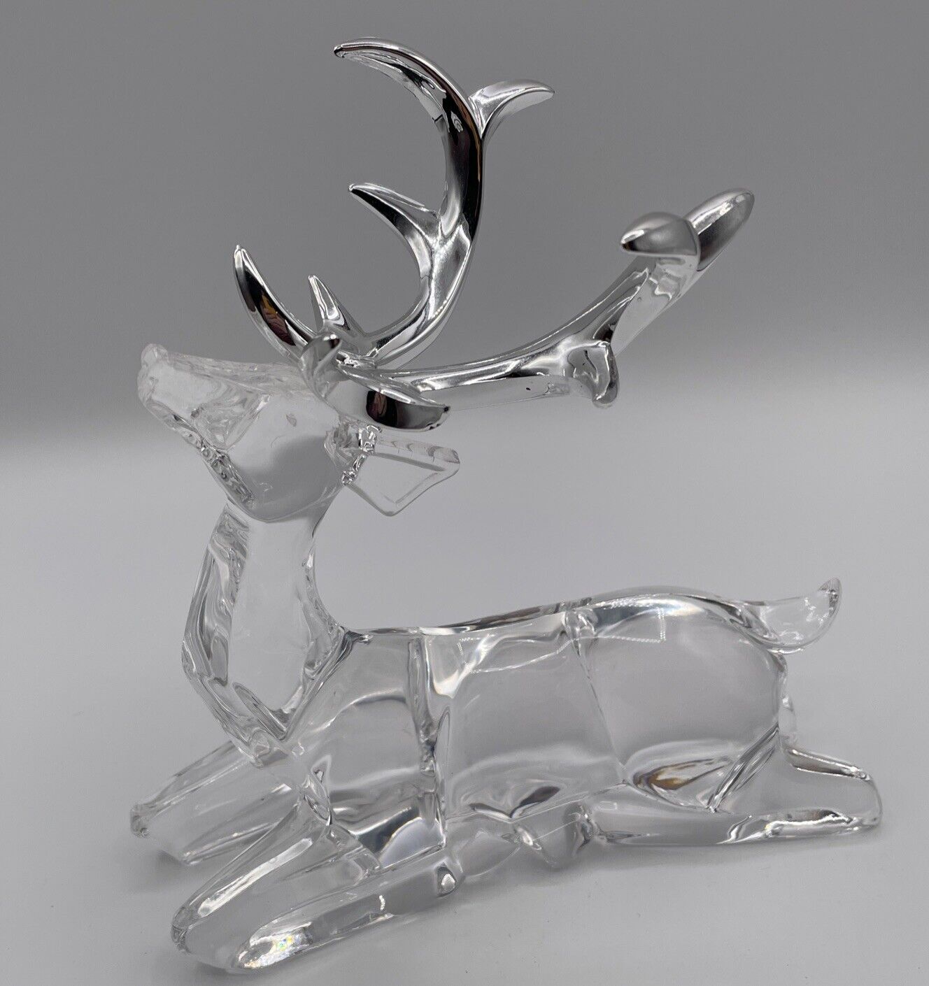 Acrylic Reindeer Figurine Silver Color Antlers 6.5”x 7”~ Very Cute