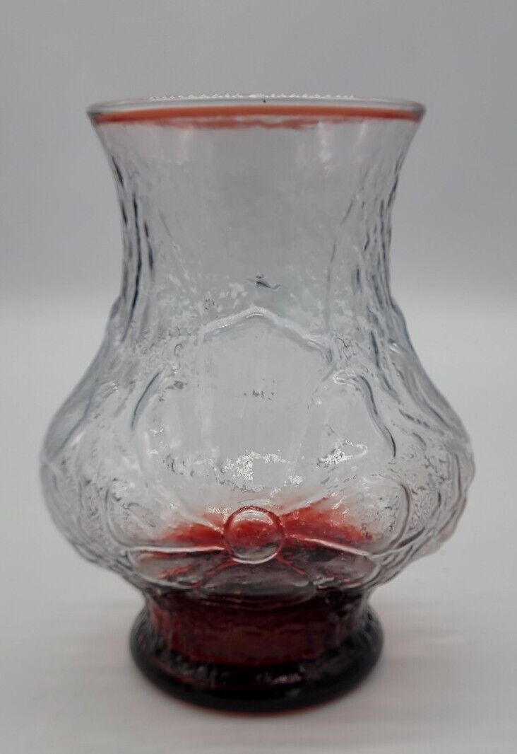 Vintage Anchor Hocking Rainflower Royal Ruby & Clear Embossed Daisies Vase