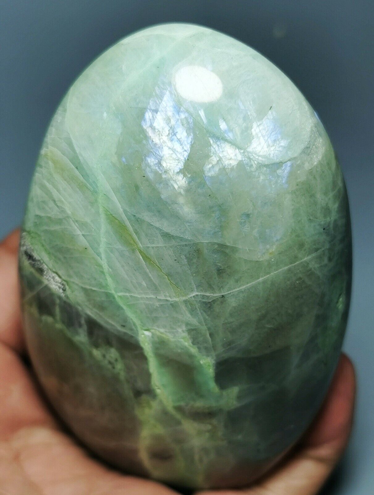 GARNIERITE Nickel Polished Green Moonstones Standup Display Stone - Madagascar