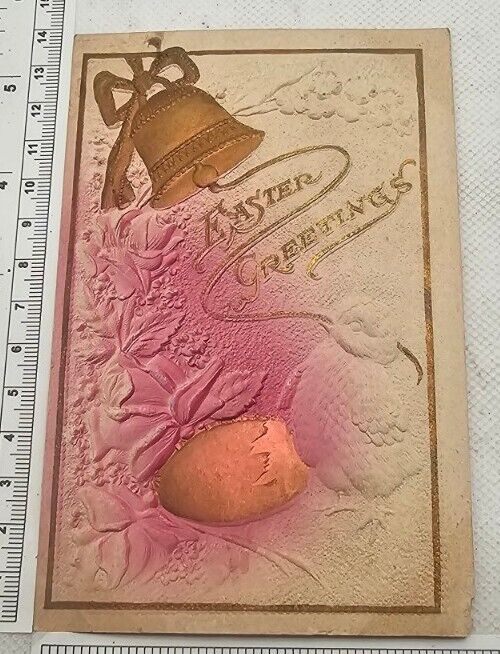 Antique Ephemera Postcard Posted 1909 Embossed Easter Franklin 1c stamp 