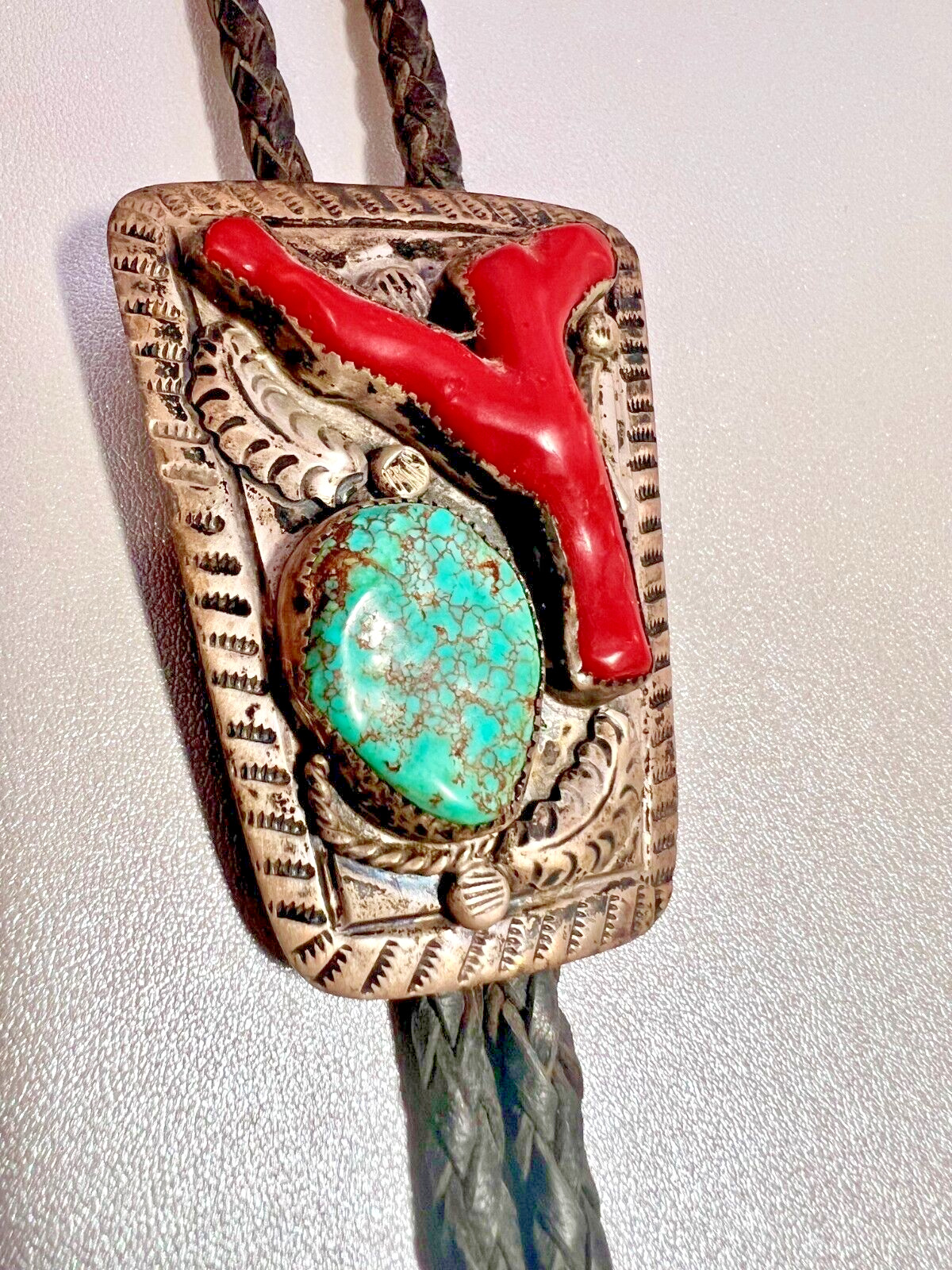 Vintage Navajo -Turquoise, Coral, Morenci Sterling ,Native American Turquoise