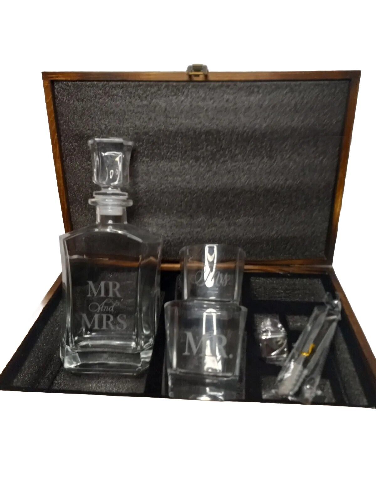 Personalized Mr. & Mrs. Whiskey Decanter Set with Wooden Box, Wedding Gift