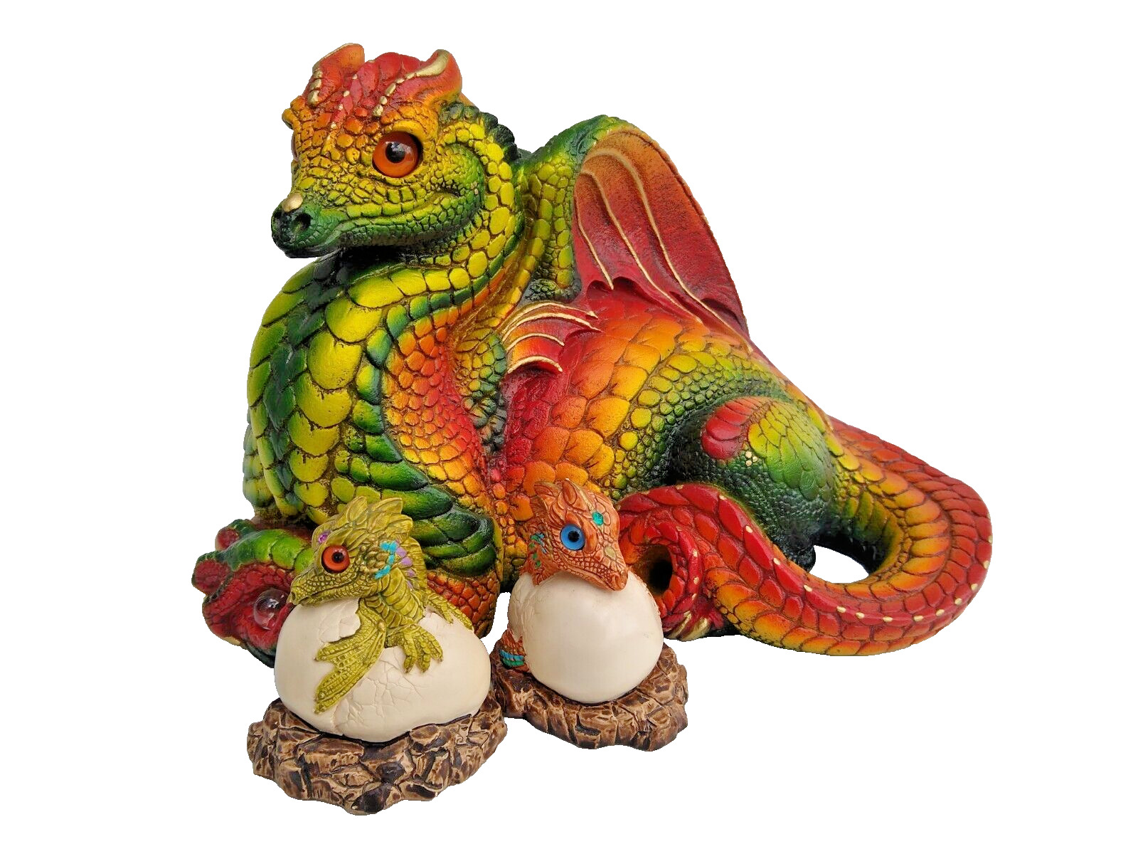 Windstone Editions ~ Female Hearth Dragon -Citrus and Two Baby Dragon Hatchlings