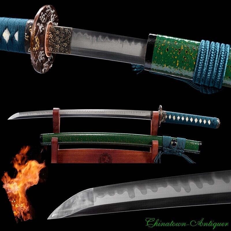 Wakizashi Clay Tempered T10 Steel Real Hamon Japanese Katana Sharp Sword #1143